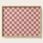 Checkered Check Checkerboard Pattern in Mocha Brown and Light Pink Serving Tray Gallery Image 1