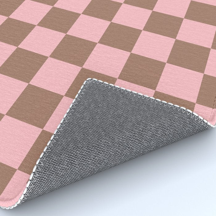 Checkered Check Checkerboard Pattern in Mocha Brown and Light Pink Rug Gallery Image 4