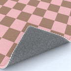 Checkered Check Checkerboard Pattern in Mocha Brown and Light Pink Rug Gallery Image 4
