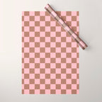 Checkered Check Checkerboard Pattern in Mocha Brown and Light Pink Wrapping Paper Gallery Image 1