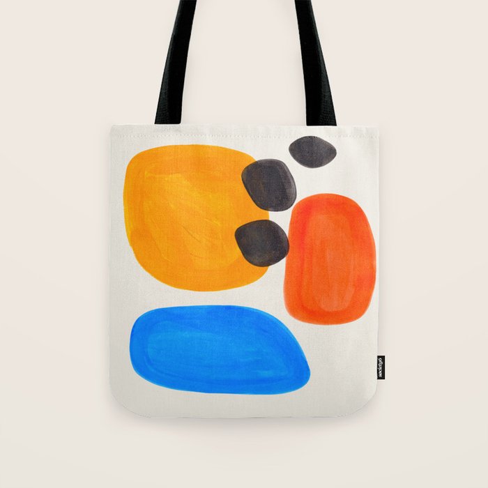 Minimalist Modern Mid Century Colorful Abstract Shapes Primary Colors Yellow Orange Blue Bubbles Tote Bag Gallery Image 1