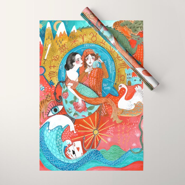 Spiritual tea leaf reading good fortune ladies Wrapping Paper Gallery Image 1