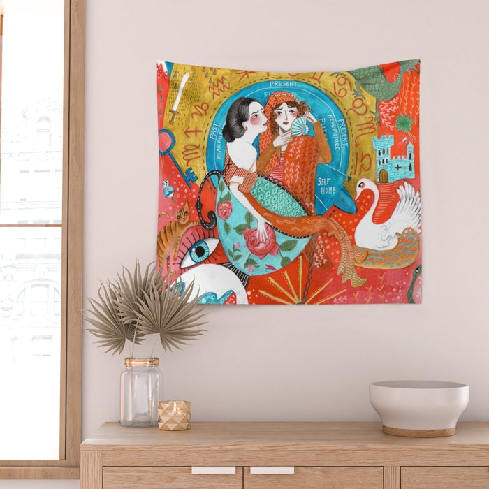 Spiritual tea leaf reading good fortune ladies Wall Tapestry Gallery Image 2