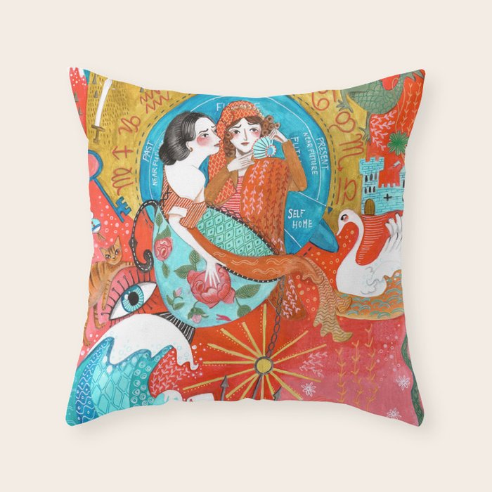 Spiritual tea leaf reading good fortune ladies Throw Pillow Gallery Image 6