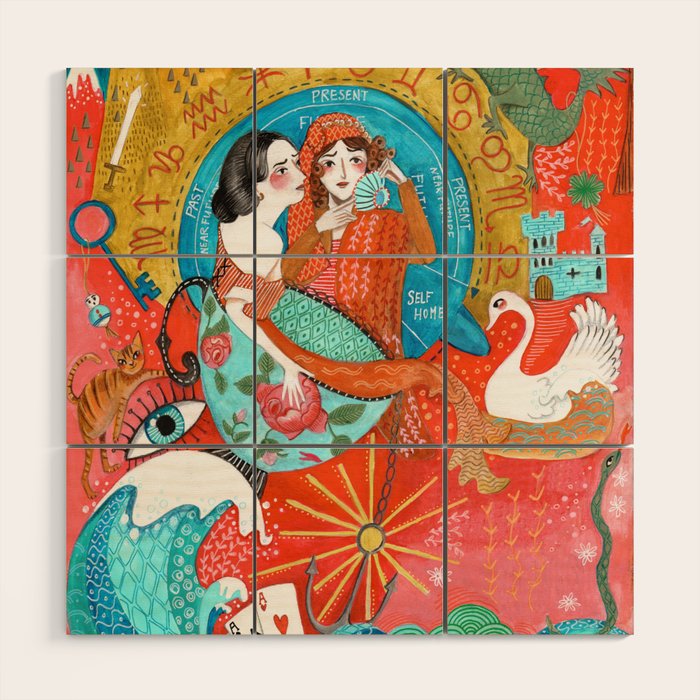 Spiritual tea leaf reading good fortune ladies Wood Wall Art Gallery Image 1