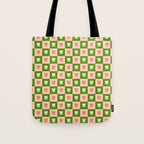 Retro Checkered Tulips Pattern - Pink and Green Tote Bag Gallery Image 1