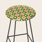 Retro Checkered Tulips Pattern - Pink and Green Stool Gallery Image 2