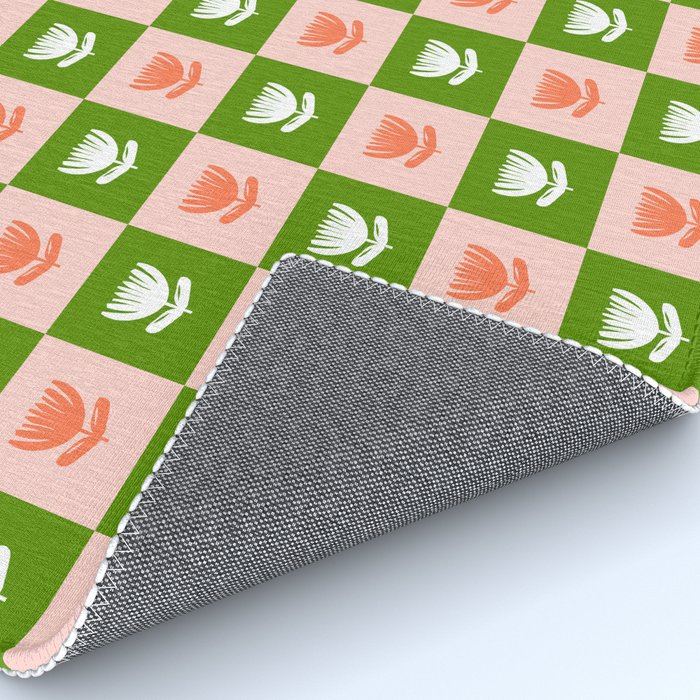 Retro Checkered Tulips Pattern - Pink and Green Rug Gallery Image 4
