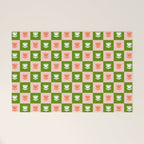 Retro Checkered Tulips Pattern - Pink and Green Welcome Mat Gallery Image 1