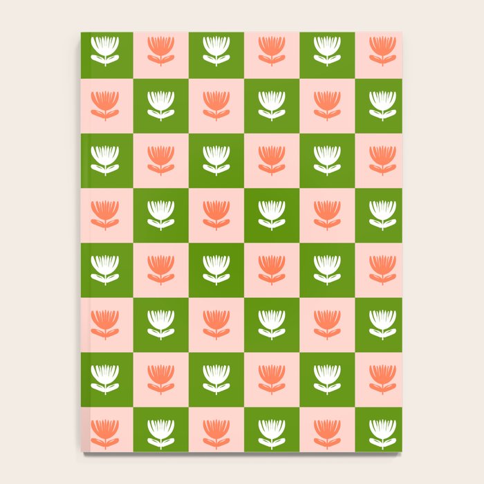 Retro Checkered Tulips Pattern - Pink and Green Notebook Gallery Image 4