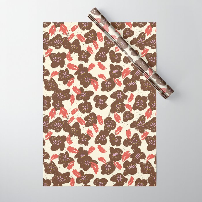 Bold flowers in my garden brown on offwhite Wrapping Paper Gallery Image 1