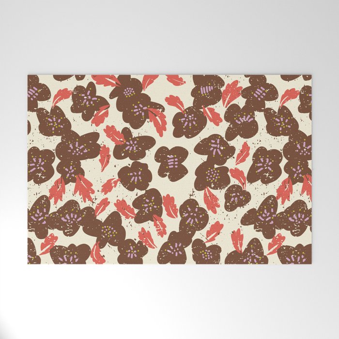 Bold flowers in my garden brown on offwhite Welcome Mat Gallery Image 1
