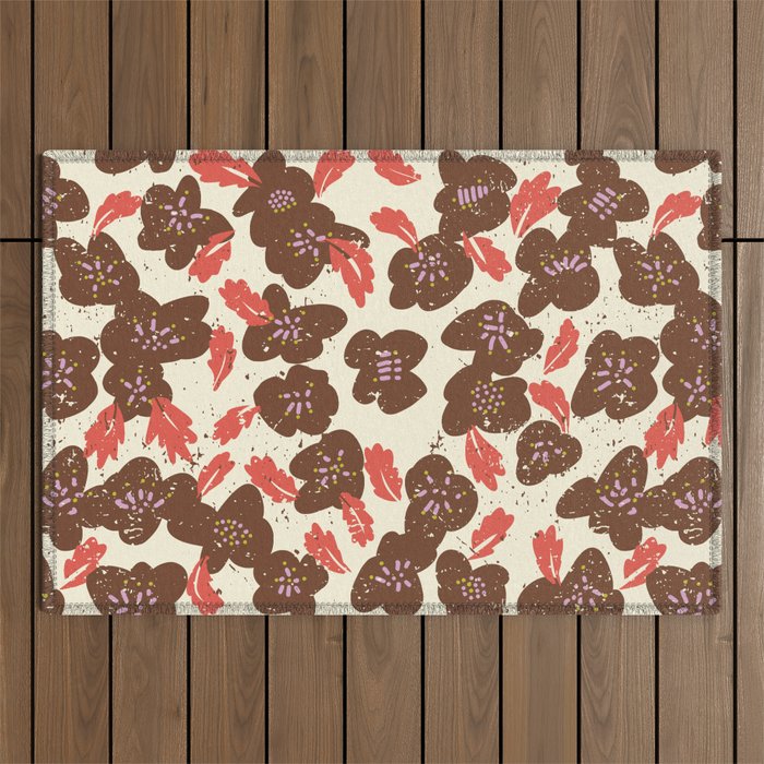 Bold flowers in my garden brown on offwhite Outdoor Rug Gallery Image 1