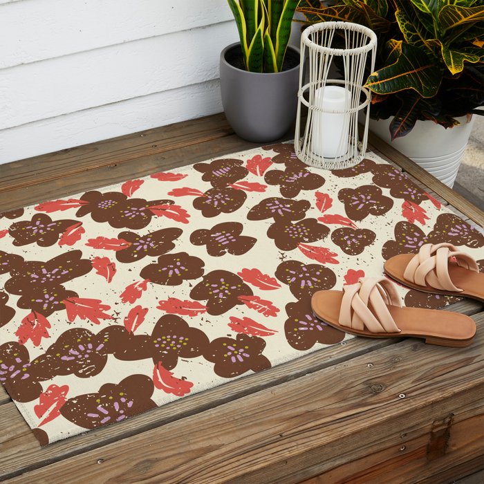 Bold flowers in my garden brown on offwhite Outdoor Rug Gallery Image 2