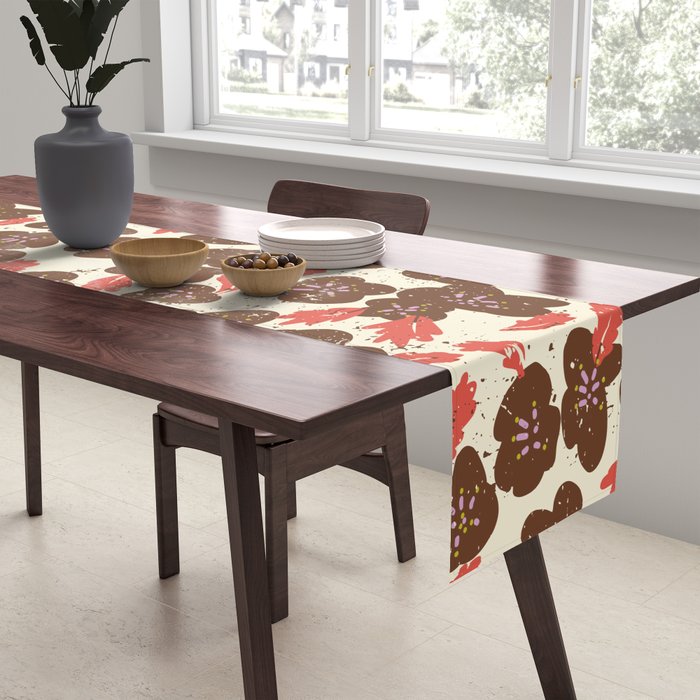 Bold flowers in my garden brown on offwhite Table Runner Gallery Image 2