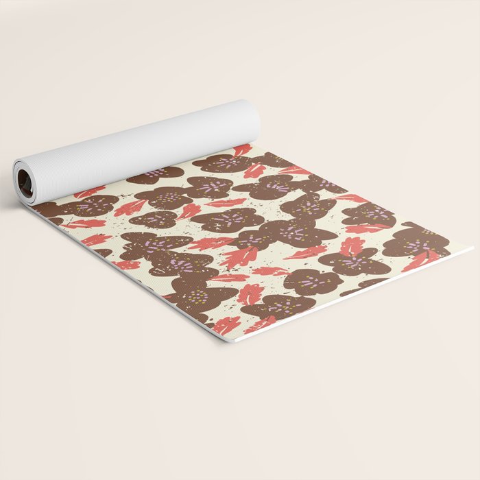 Bold flowers in my garden brown on offwhite Yoga Mat Gallery Image 2