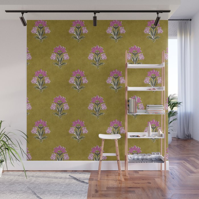 Block pink floral  Wall Mural Gallery Image 1