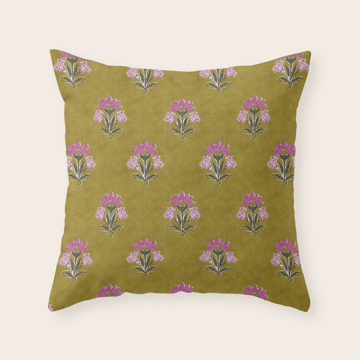 Block pink floral  Throw Pillow Gallery Image 1