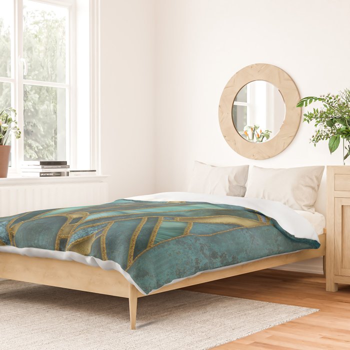 Elegant Stained Glass Art Deco Window With Marble And Gemstone Duvet Cover Gallery Image 2