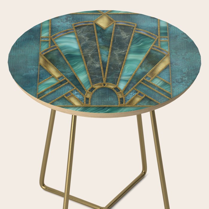 Elegant Stained Glass Art Deco Window With Marble And Gemstone Side Table Gallery Image 2