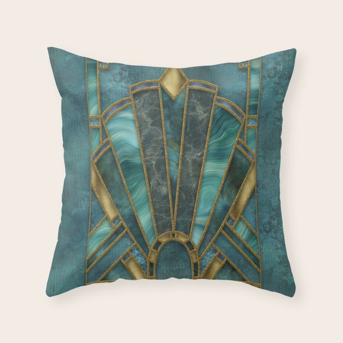 Elegant Stained Glass Art Deco Window With Marble And Gemstone Throw Pillow Gallery Image 6