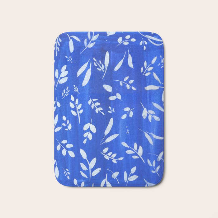 blue and white leaves Bath Mat Gallery Image 1
