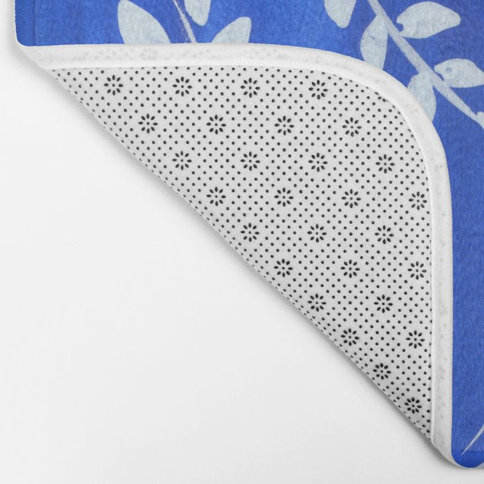 blue and white leaves Bath Mat Gallery Image 2