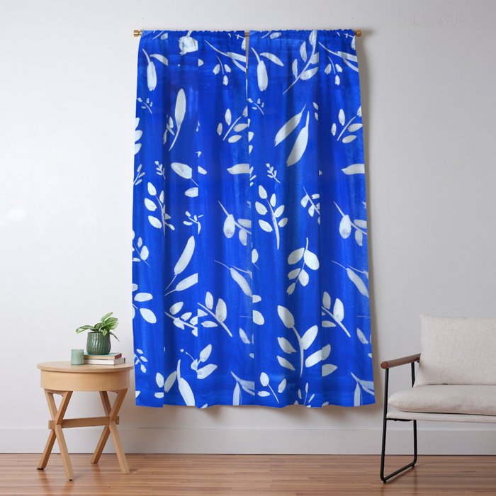 blue and white leaves Window Curtain Gallery Image 5