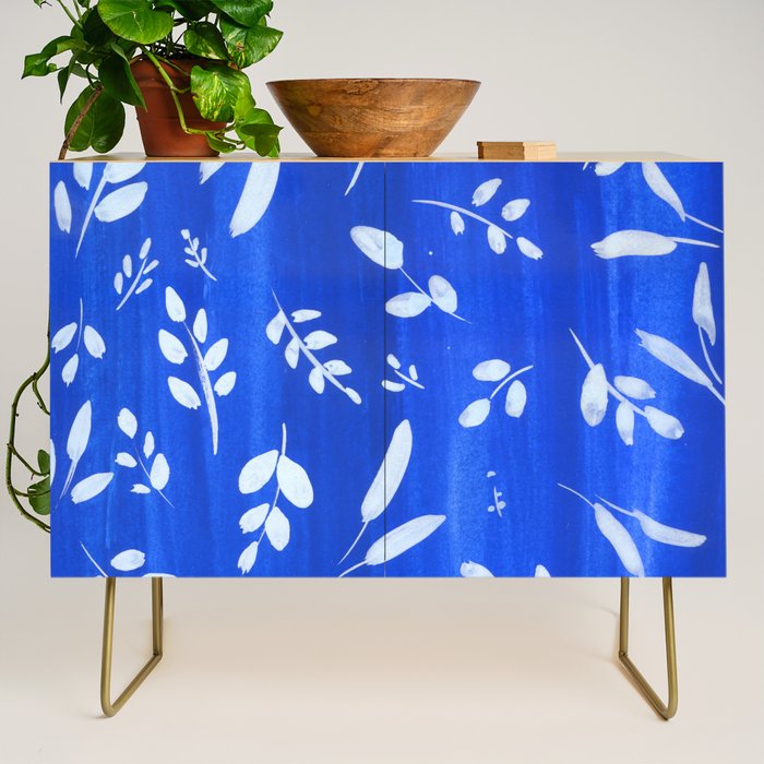 blue and white leaves Credenza Gallery Image 1