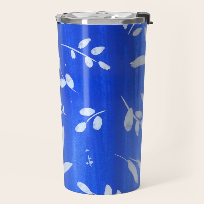 blue and white leaves Travel Mug Gallery Image 2