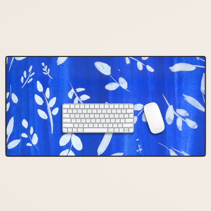 blue and white leaves Desk Mat Gallery Image 1