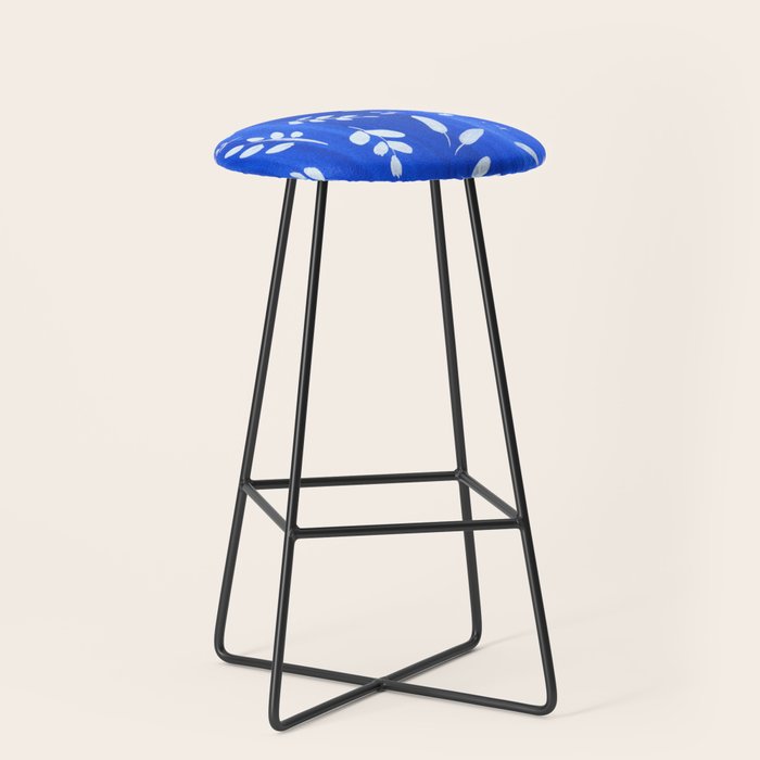 blue and white leaves Stool Gallery Image 1