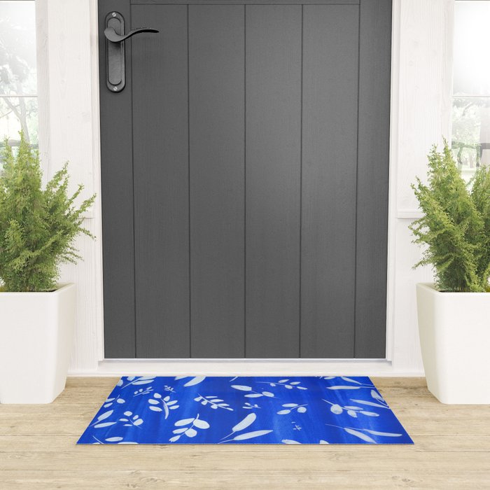 blue and white leaves Welcome Mat Gallery Image 3