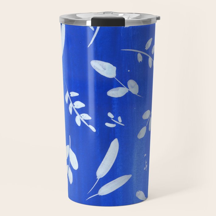 blue and white leaves Travel Mug Gallery Image 1