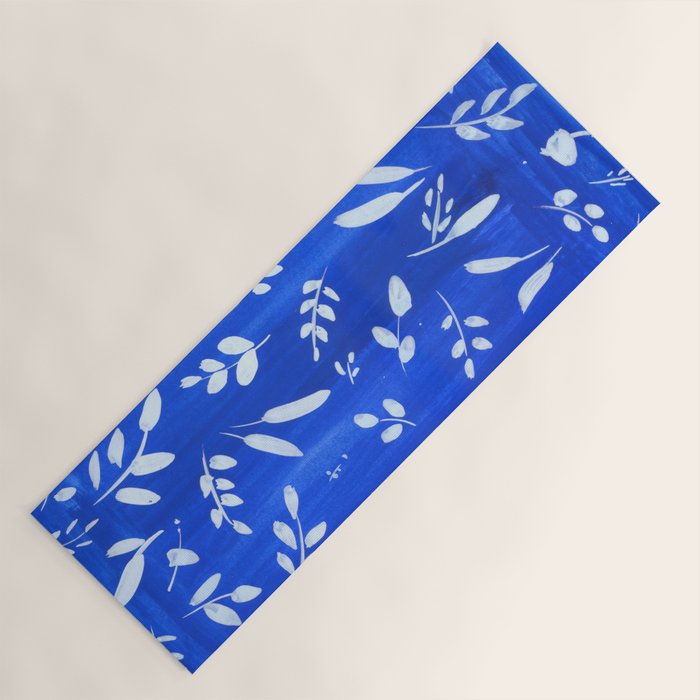 blue and white leaves Yoga Mat Gallery Image 1