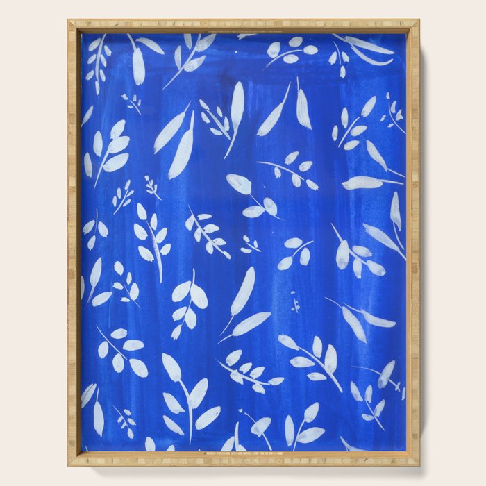 blue and white leaves Serving Tray Gallery Image 1