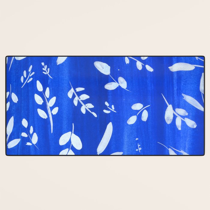 blue and white leaves Desk Mat Gallery Image 3