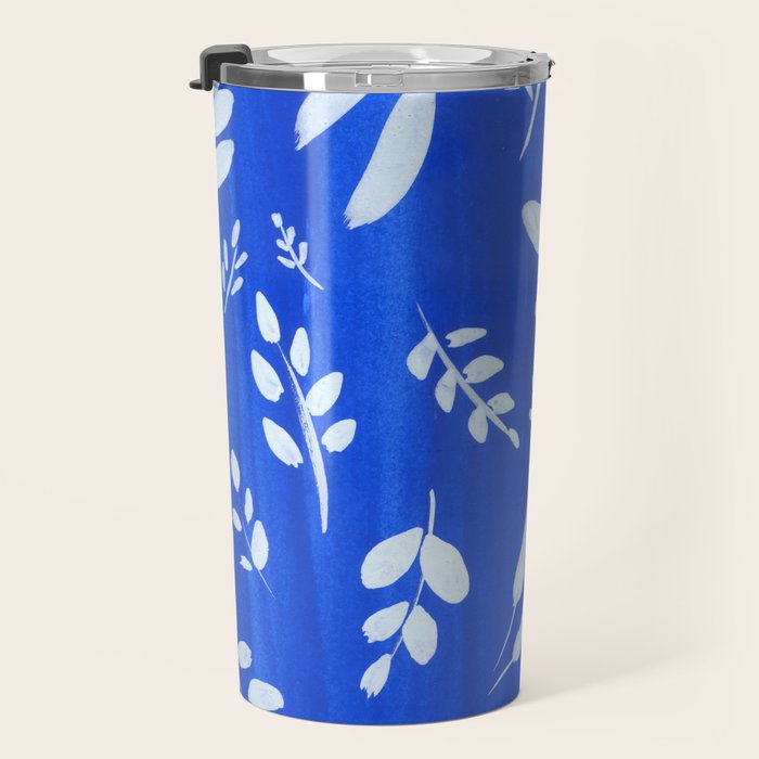 blue and white leaves Travel Mug Gallery Image 3