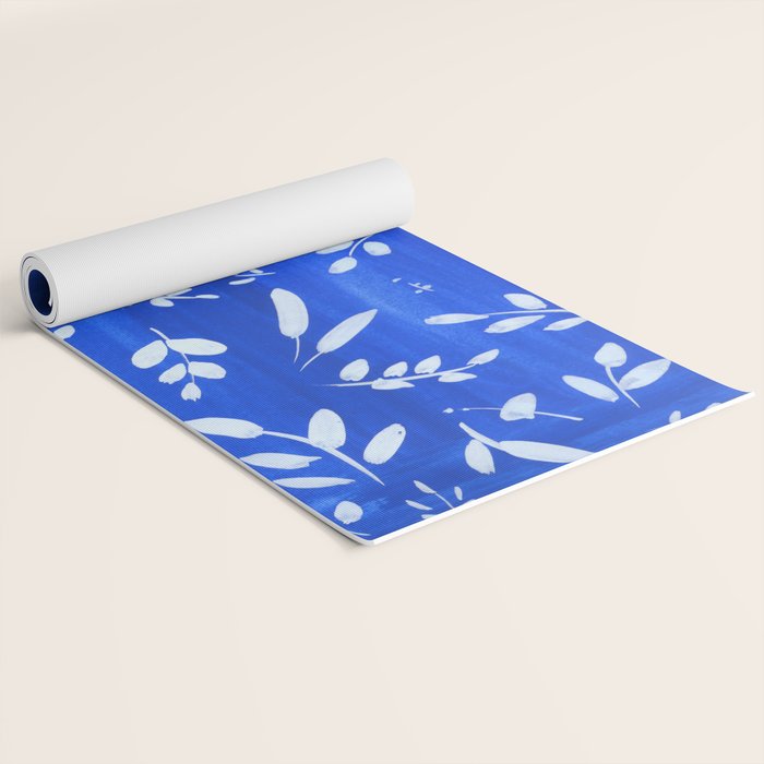 blue and white leaves Yoga Mat Gallery Image 2