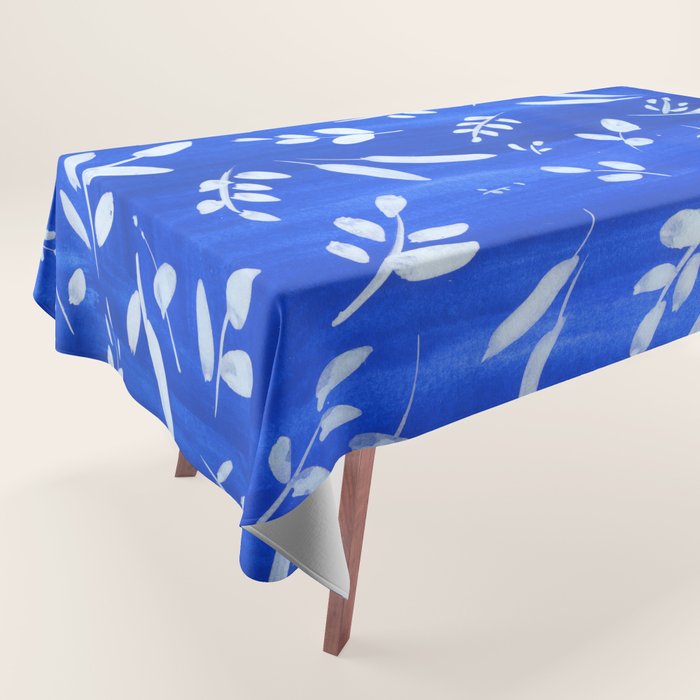 blue and white leaves Tablecloth Gallery Image 1