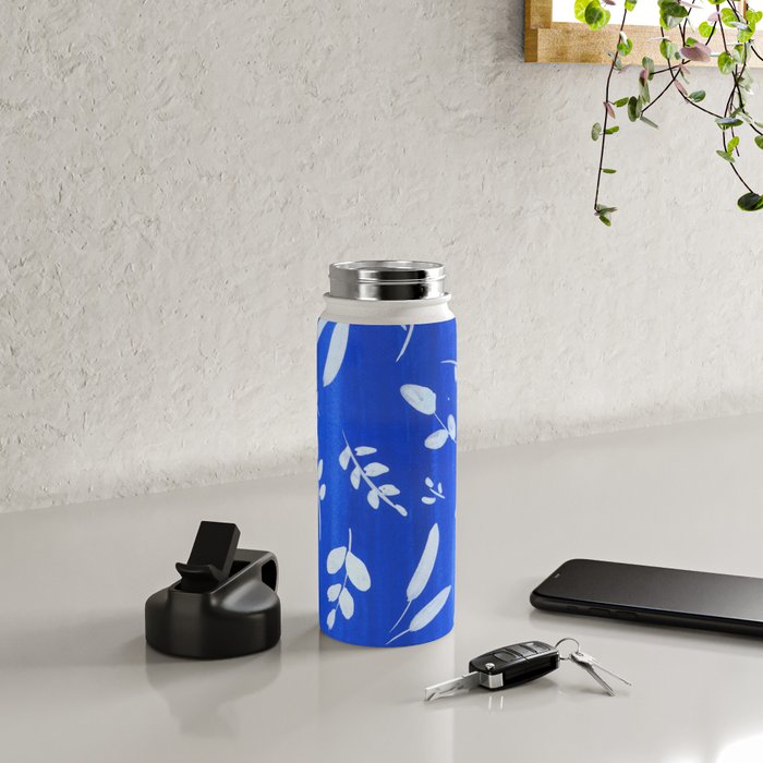 blue and white leaves Water Bottle Gallery Image 4