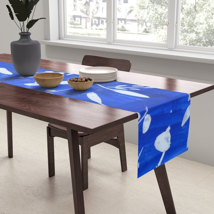 blue and white leaves Table Runner Gallery Image 2
