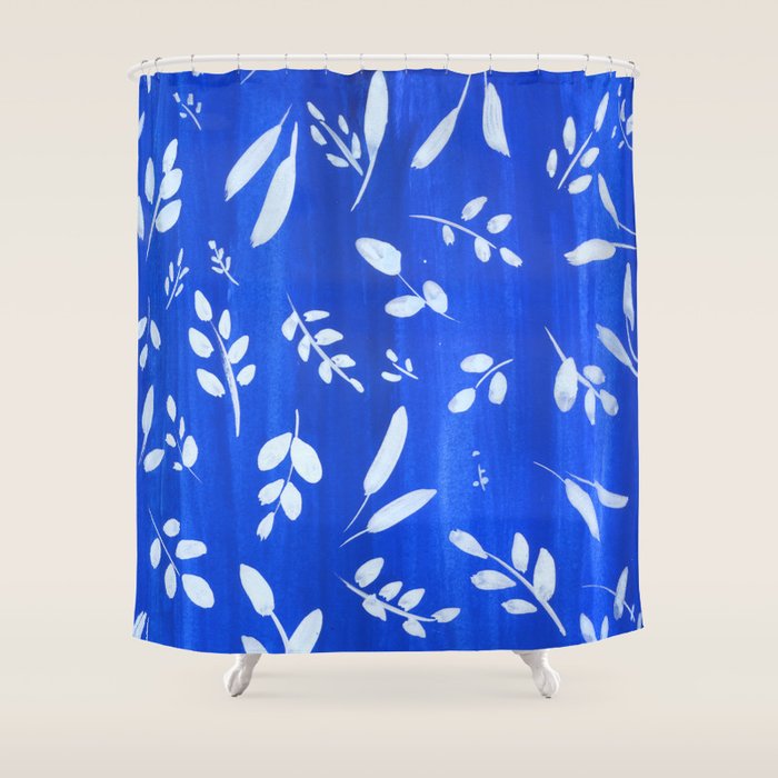 blue and white leaves Shower Curtain Gallery Image 1