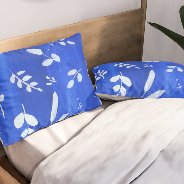 blue and white leaves Pillow Sham Gallery Image 2