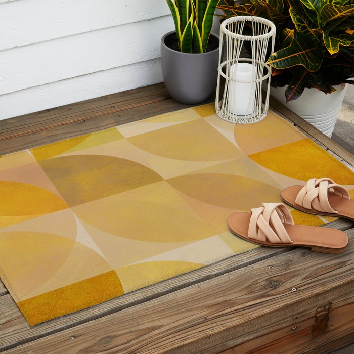 mid century geometric gold shapes Outdoor Rug Gallery Image 2
