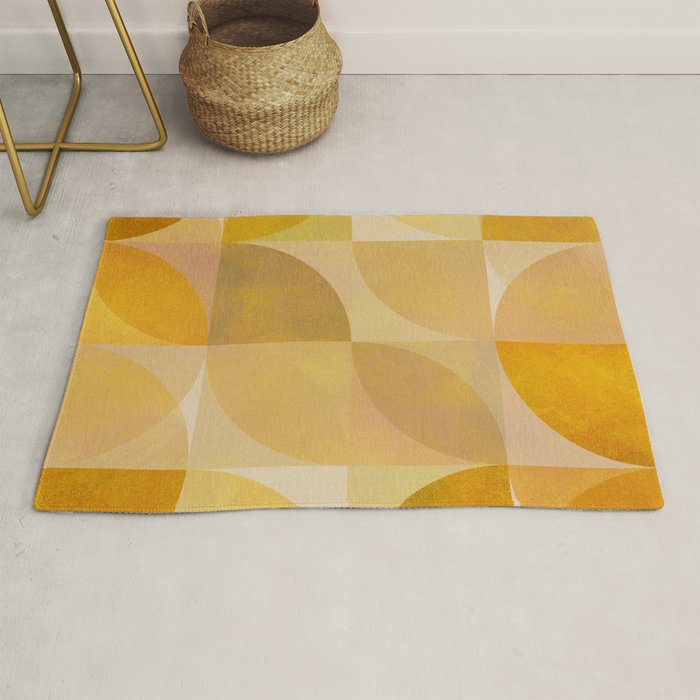 mid century geometric gold shapes Rug Gallery Image 1
