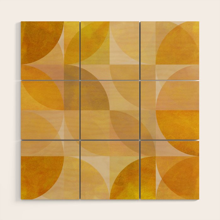 mid century geometric gold shapes Wood Wall Art Gallery Image 1