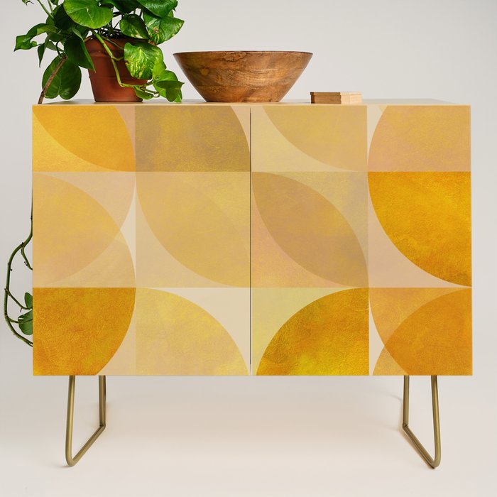 mid century geometric gold shapes Credenza Gallery Image 1