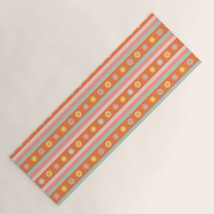 Groovy 70s Flowers & Stripes Yoga Mat Gallery Image 1