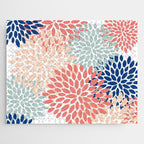 Floral Blooms, Coral, Navy, Aqua Jigsaw Puzzle Gallery Image 1
